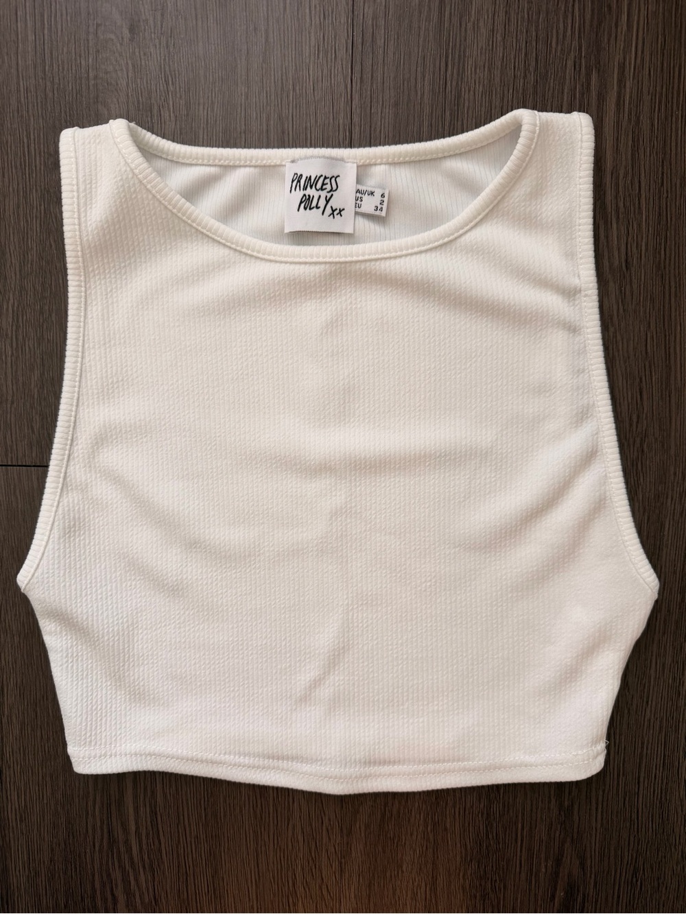 Princess Polly Cream Ribbed Crop Tank Top